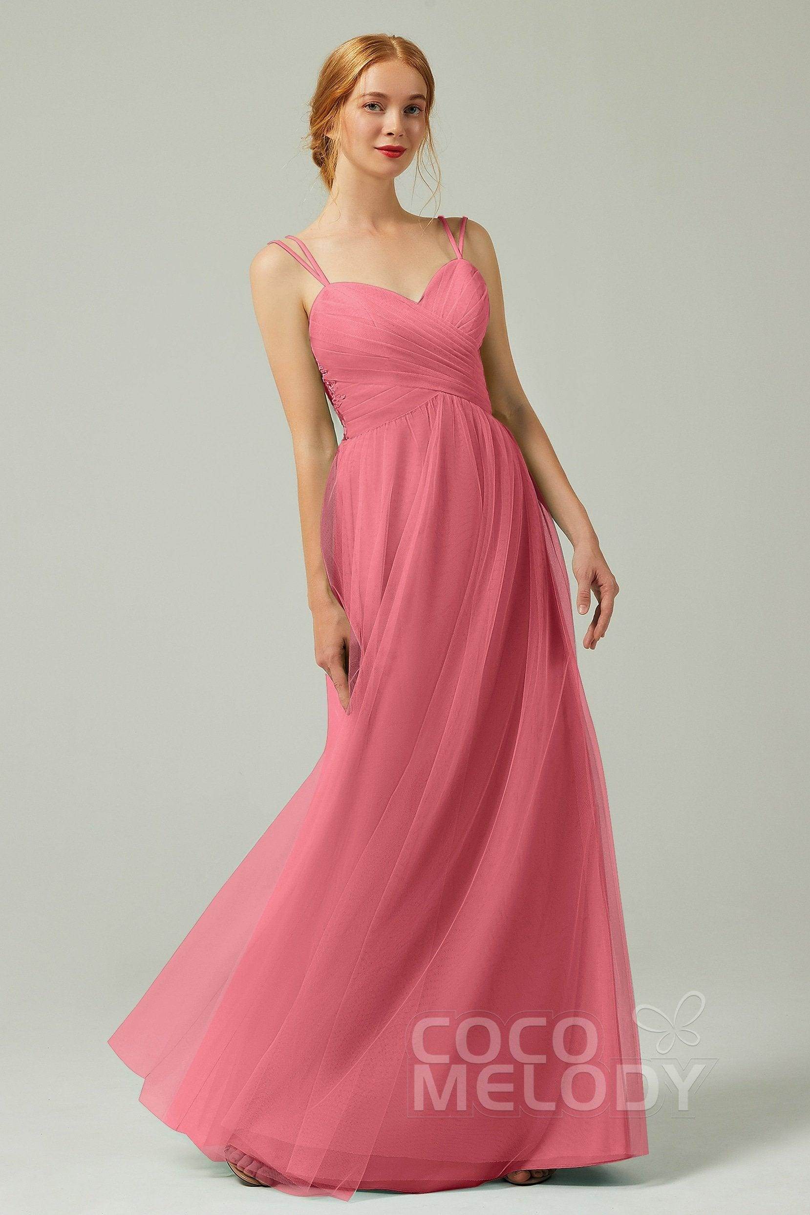 A-Line Floor Length Tulle Bridesmaid Dress CB0325 - COCOMELODY